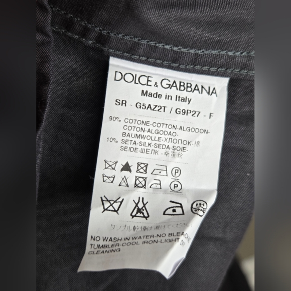 Dolce & Gabbana Size 42 -16 1/2 Black And Green Silk Trim Button-Down Shirt - Picture 7 of 12